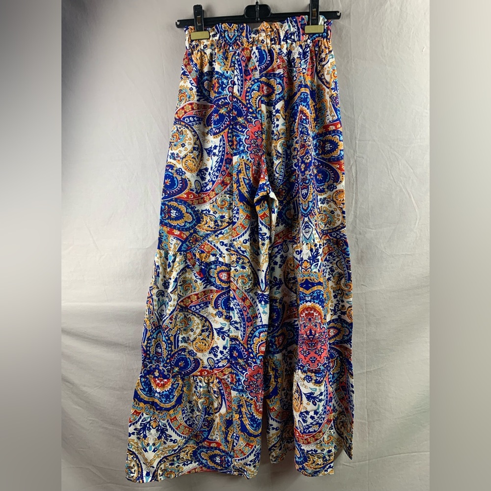 Paisley Print Belted Ruffle Wide Leg Pants - Picture 9 of 9